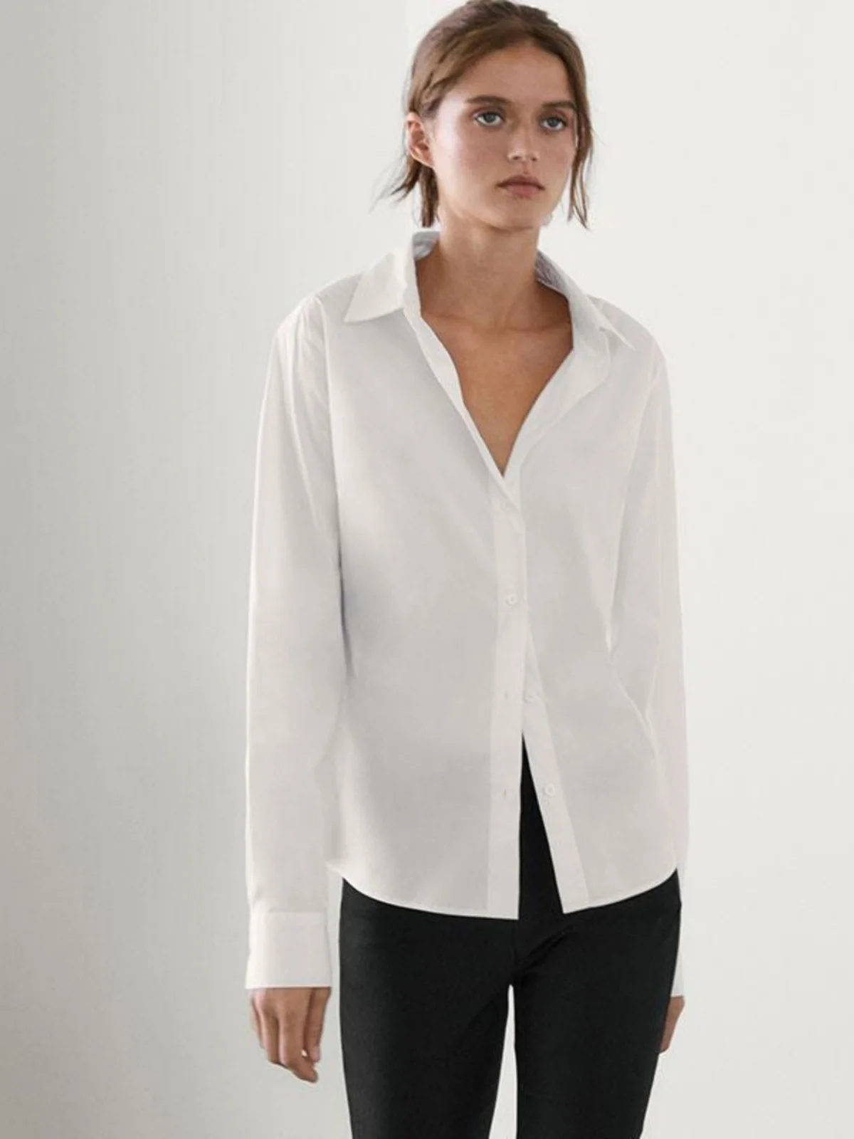 Casual commuter sle longo sve branco irt roupa interior para mulheres primavera nova chegada versátil escritório camada base inteligente