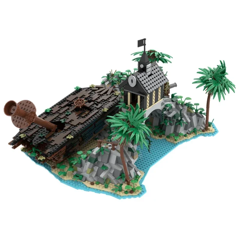 Bloques de construcción de modelo de vista de calle, ladrillos de construcción Moc, tecnología de playa pirata de Dominica, bloques modulares, regalos de Navidad, juegos de bricolaje, ensamblaje