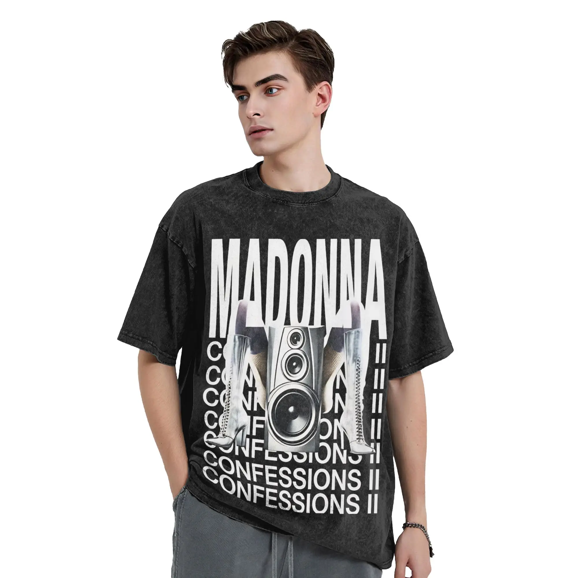 2026 M-Madonna Confessions II Washed T Shirt Streetwear Novelty T-Shirt  Tees Tops for Men Women Cotton Oversize Printed