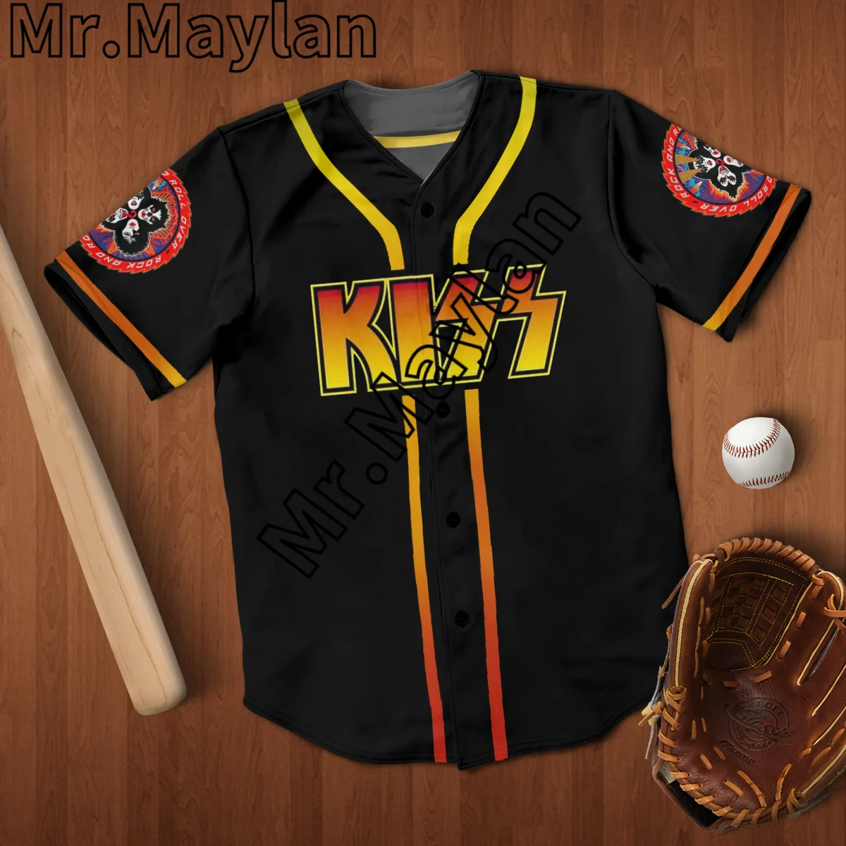 Camiseta con estampado de béisbol 3D de Rock Kiss Band, camisa de béisbol con calavera negra, dorada y roja, Tops de hip hop, novedad de 2023