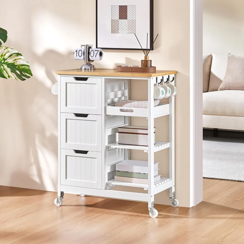 عربة جزيرة المطبخ المتدحرجة المصنوعة من الخيزران مع 3 أدراج وميزات عربة المرافق #3