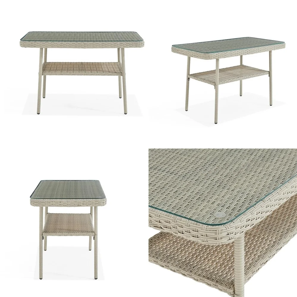 Mesa de café Mesa de cóctel de exterior de mimbre para todo clima, 26 pulgadas de alto, con tapa de cristal, diseño moderno para patio y jardín