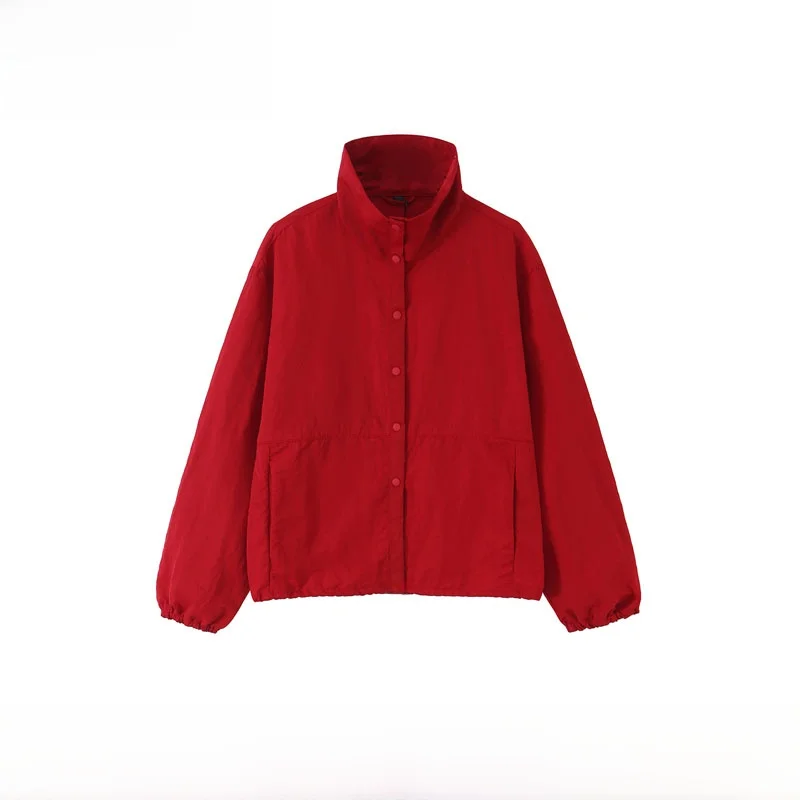 Early Autumn New Arrival Women's Fashion Tech Fabric Coat with Button Decoration ZR Style Long Sleeve Loose Fit with Inner Li...