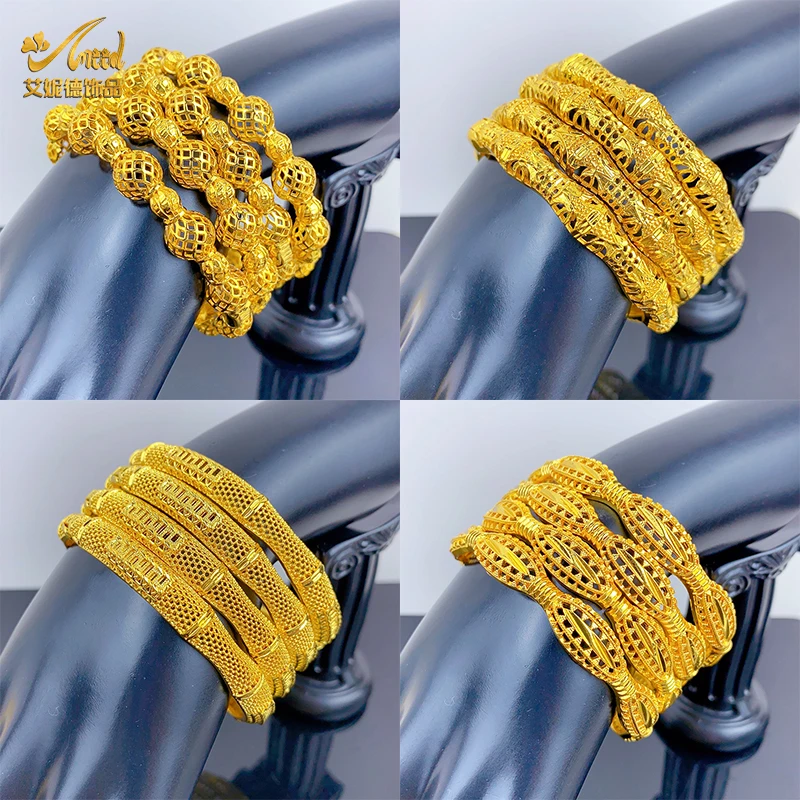 

New Ethiopian Luxury Round Bracelets For Women Indian Wedding African 24k Gold Plated Bangles Saudi Arabia Jewellery Party Gifts