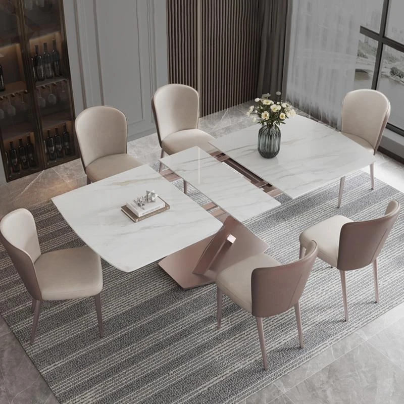 

Modern Minimalist Folding Dining Tables With 12mm Thick Rock Slab Tabletop Round Corners Furniture Kitchen Table And 6 Chairs