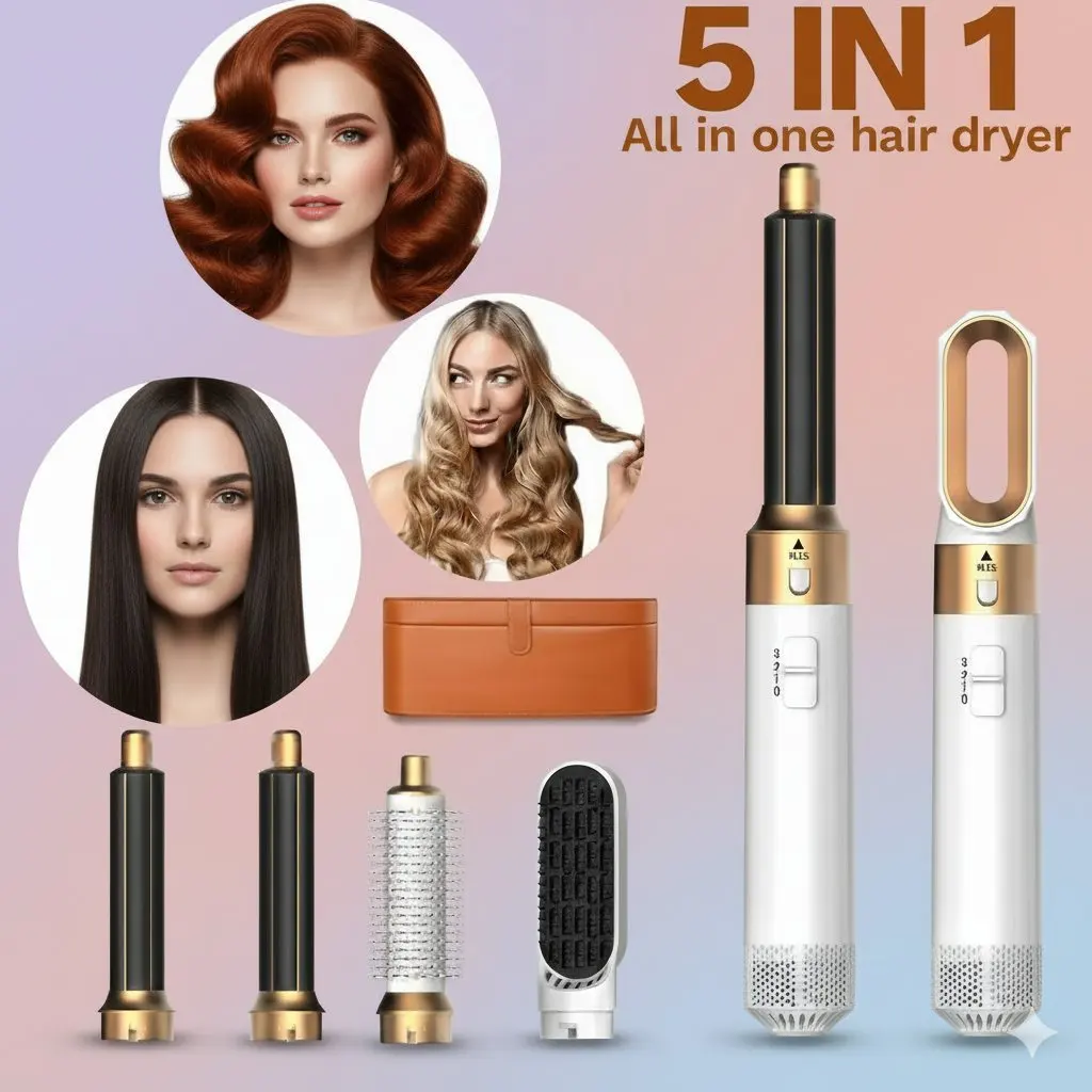 

5 в 1, щетка для фена и комплект стайлера, профессиональная расческа с горячим воздухом, щипцы для завивки волос, выпрямитель для увеличения объема и укладки