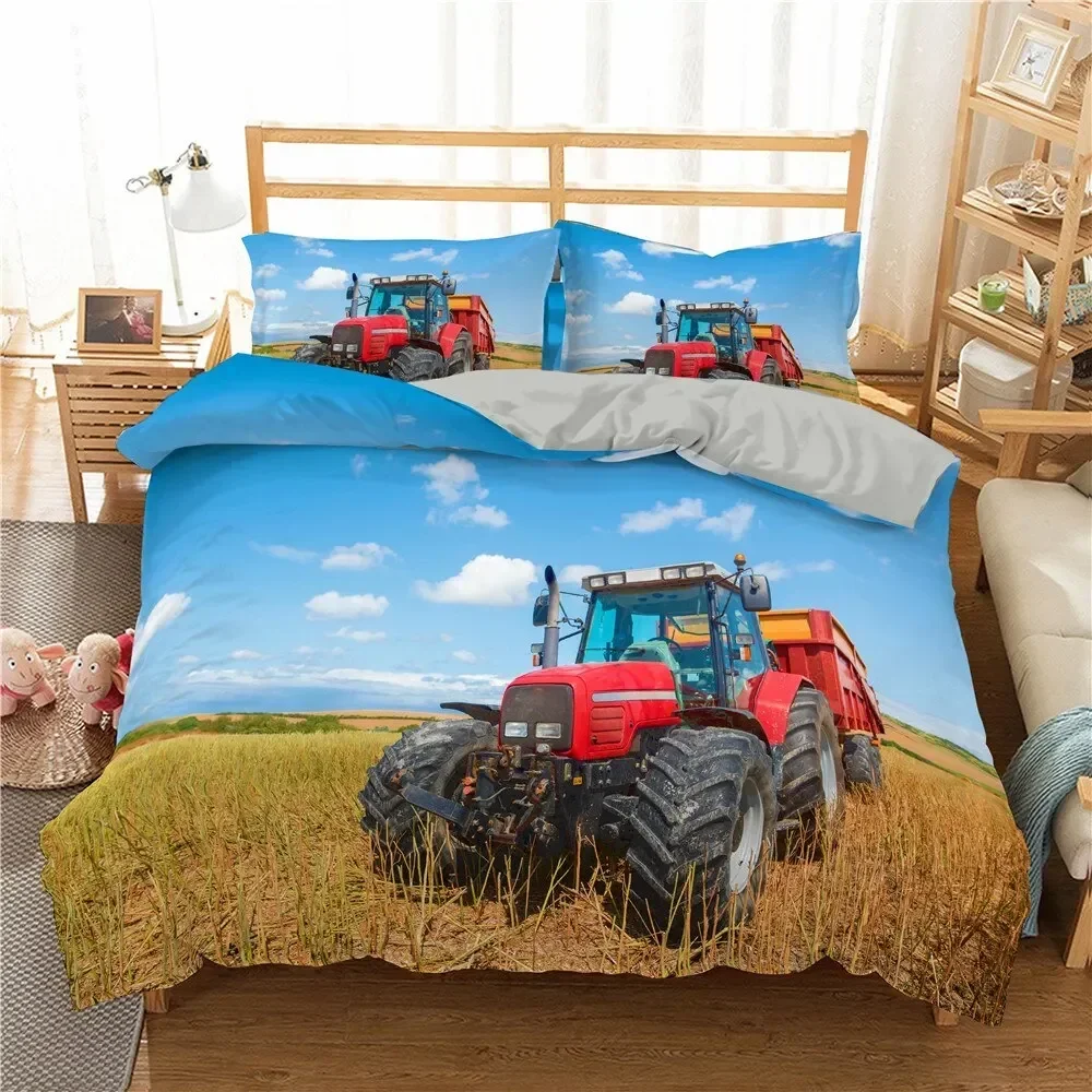 

Retro Tractor Car Engineering Vehicle Comfortable Duvet Cover Pillowcase Bedding Set Children Bedroom Decoration Home Textile