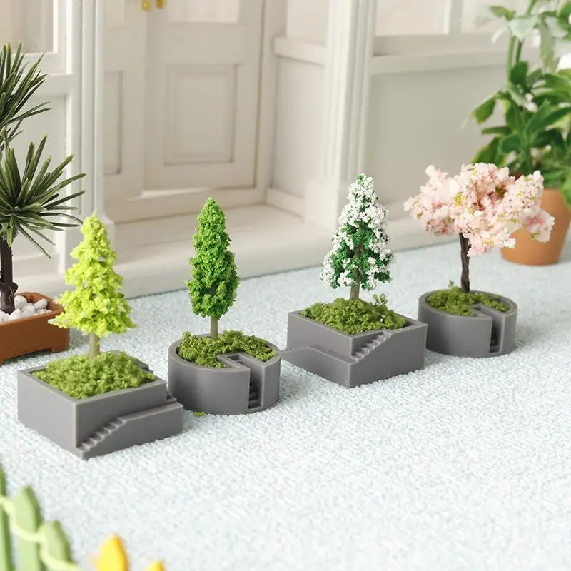Miniature Christmas Cherry Blossom Pine Tree Potted Plant for Dollhouse Landscape Mini Garden Decor Accessories