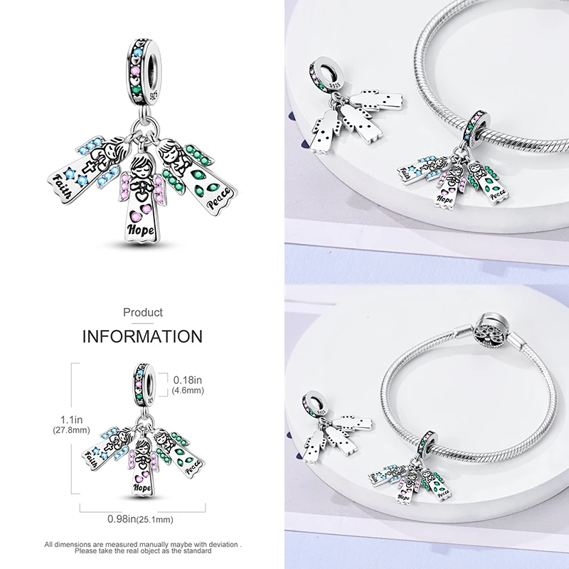 2024 Original New in Three Piece Set Charm Beads Fits Pandora Charms Bracelet For Women 925 Silver Pendant Bead DIY Jewelry Gift