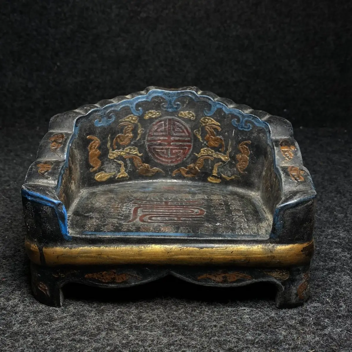Antique collection brocade box with study supplies, study four treasures black ink block ink ingot, Shoubinanshan home ornament