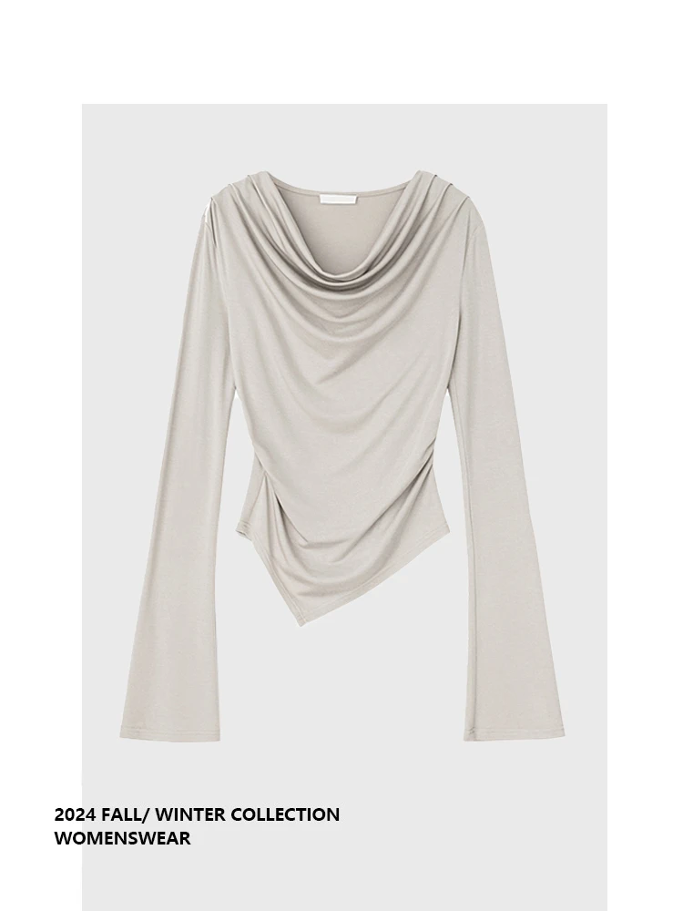 

Вязаный длинный свитер Forever 2 Faionable для женщин, свободный крой, с рукавами-колокол, сборками, на одно плечо, с завышенной талией