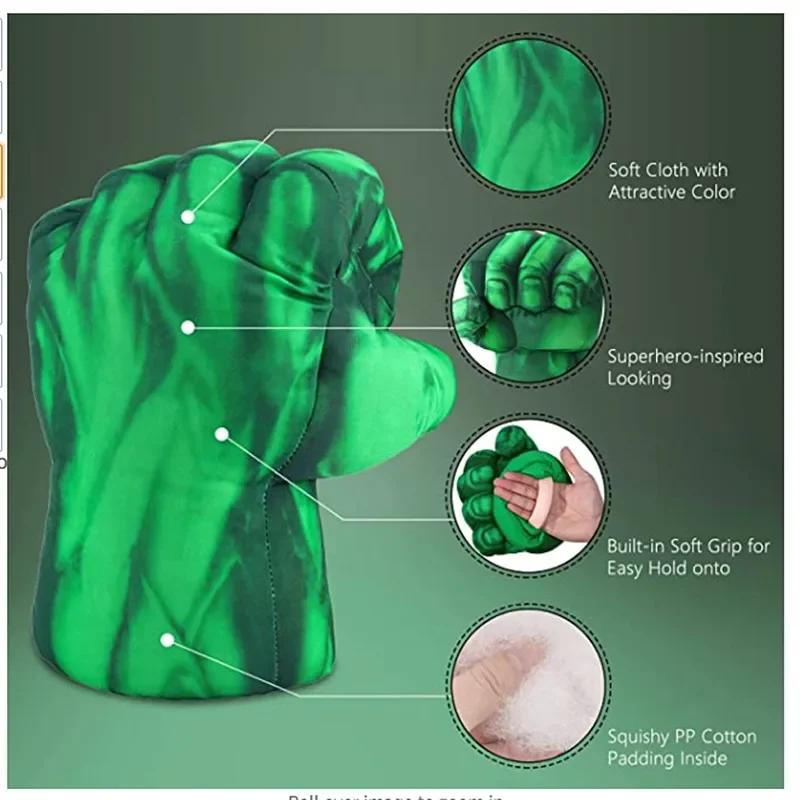 Kids Superhero Character Foam Green Gloves Boy Cartoon Pattern Printed Gloves Halloween Cosplay Plush Toys Cotton Fist Game Prop