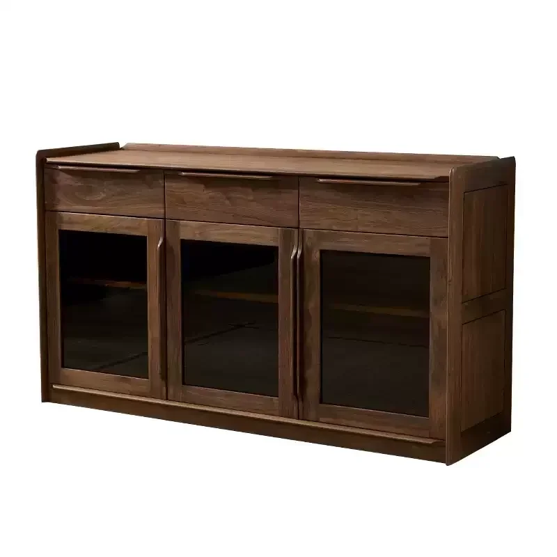 

FG44Black walnut solid wood dining side cabinet Modern light luxury shelf Simple locker