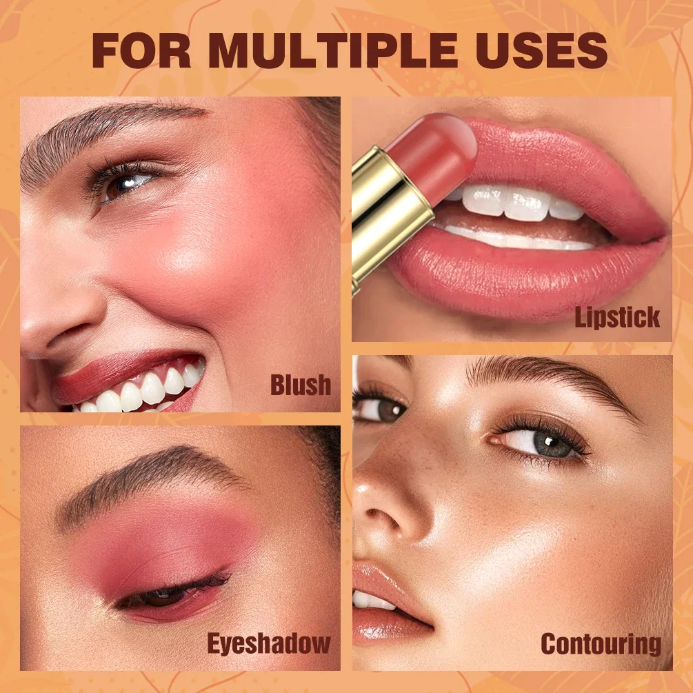 Qibest dupla cabeça bronzer blush 2 em 1 multiuso vara bochecha olhos lábios rosto blush duradouro brilho fosco maquiagem contorno vara