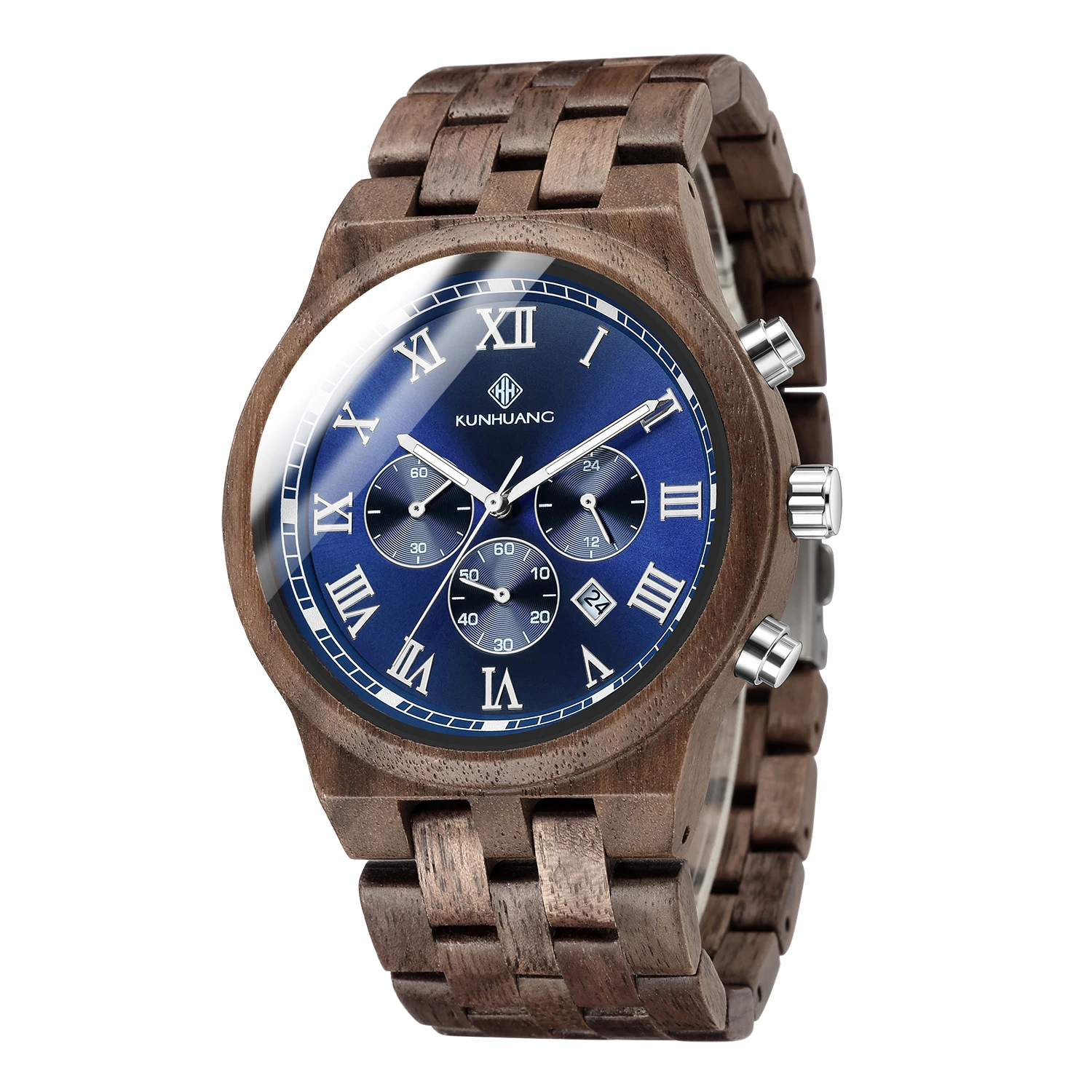 

KUNHUANG Hot Selling Men's Wooden Handmade Watch Fashion Precious Multifunctional Quartz Watch Men's Clock Men's Wooden Watch