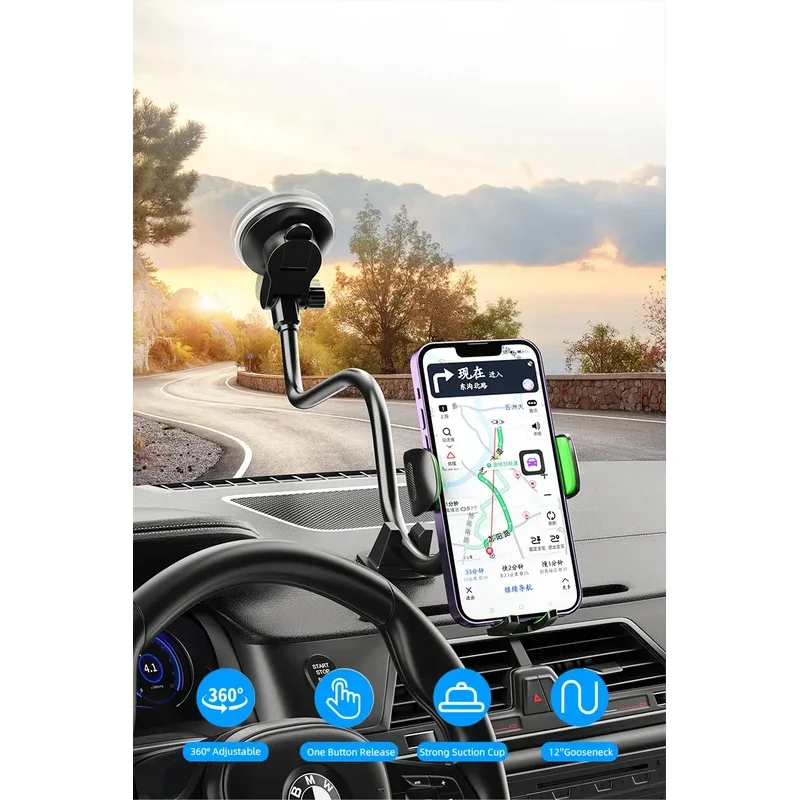 

Industrial Suction Car Mount - Universal Phone Holder for Windshield/Dashboard with Washable Sticky Gel Pad