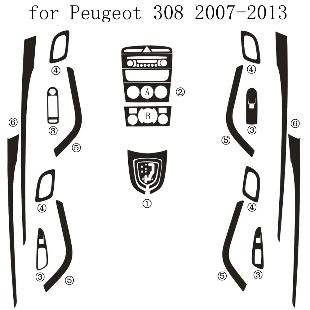 Carbon Fiber for Peugeot 308 2007-2013 Car Film Interior Stickers Center Console Gear Dashboard Air Door Handle Lift Panel