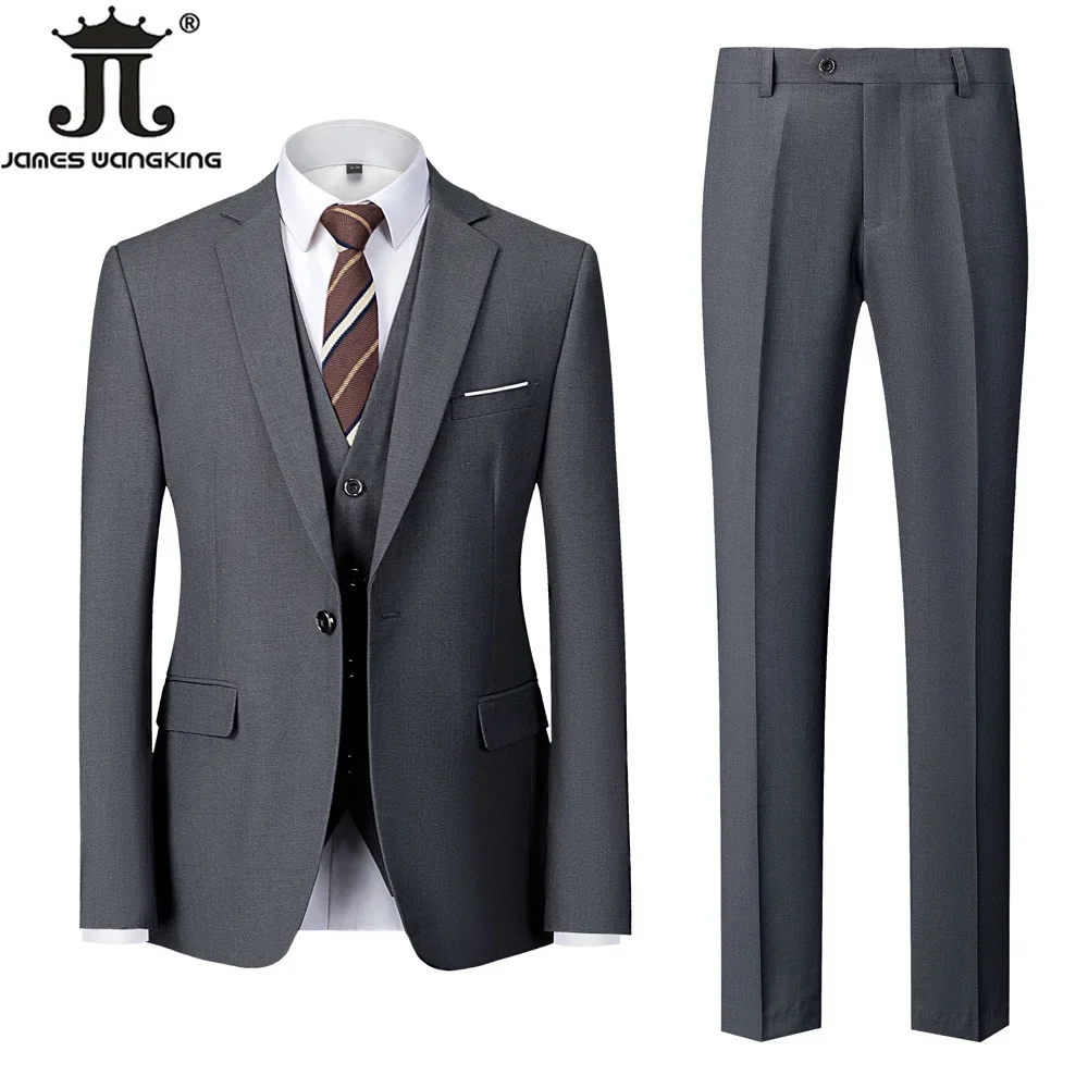 18 Color ( Jacket + Vest + Pants ) High-end Brand Solid Color Formal Office Business Suit Three-pcs Set Groom Wedding Dress