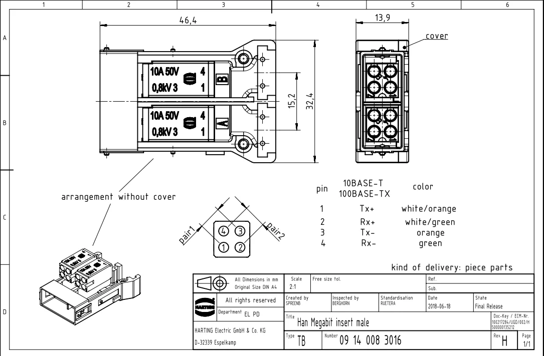 HARTTING  09140083016   Harding connector Han-Modular 8-pin with shield