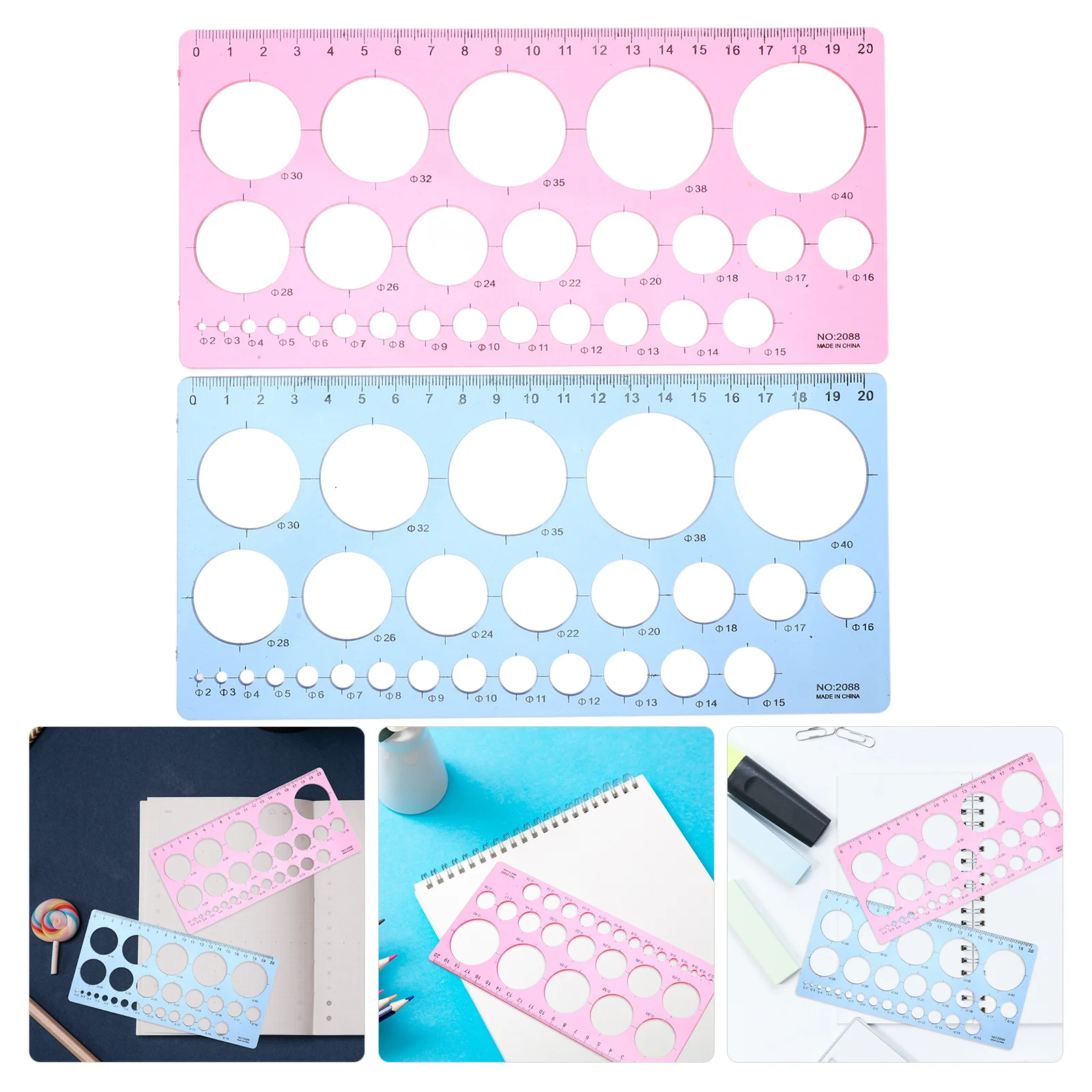 

2Pcs Plastic Circle Template Rulers Geometric Stencil Drawing Tools Multifunctional Drafting Aid for Office School Art