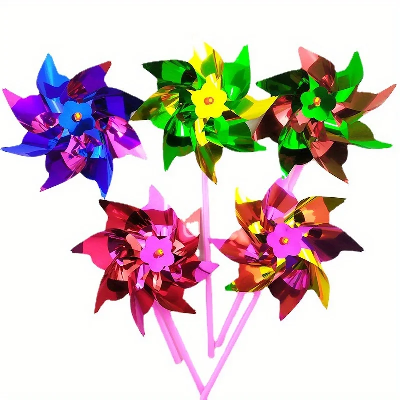 20sets Rainbow Plastic Pinwheel, Wind Spinners with Laser Sequins Windmill DIY Pinwheels Set Toy Garden Lawn Party Decor