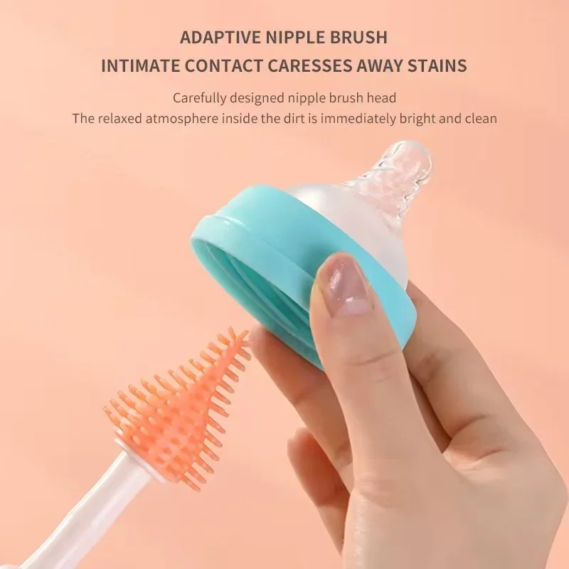 4Pcs Silicone Baby Bottle Brush Long Handle Cleaning Set 360 Degree Rotating Cleaner Nipple Brush Set Feeding Bottles Cleaner image 4