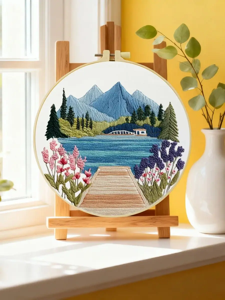 1 Stück 20X20CM/15X15CM 7,87/6,3 Zoll Lake Stickerei Starter-Kit DIY-Kit DIY-Stickerei-Set Handarbeiten Malerei Nadelkunst – Detail 6