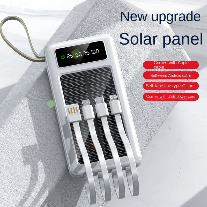 Portable Four Multi Wire Solar Panel Power Bank Supply Charging with 20000 mA LED Digital Display Mobile Phone Speaker  Outdoor