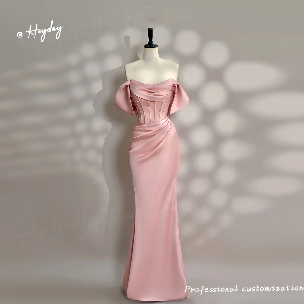 Heyday Strapless Pleat elegant prom dress fairy Floor Length Close-fitting saudi Royal wedding dress for women guest Luxury