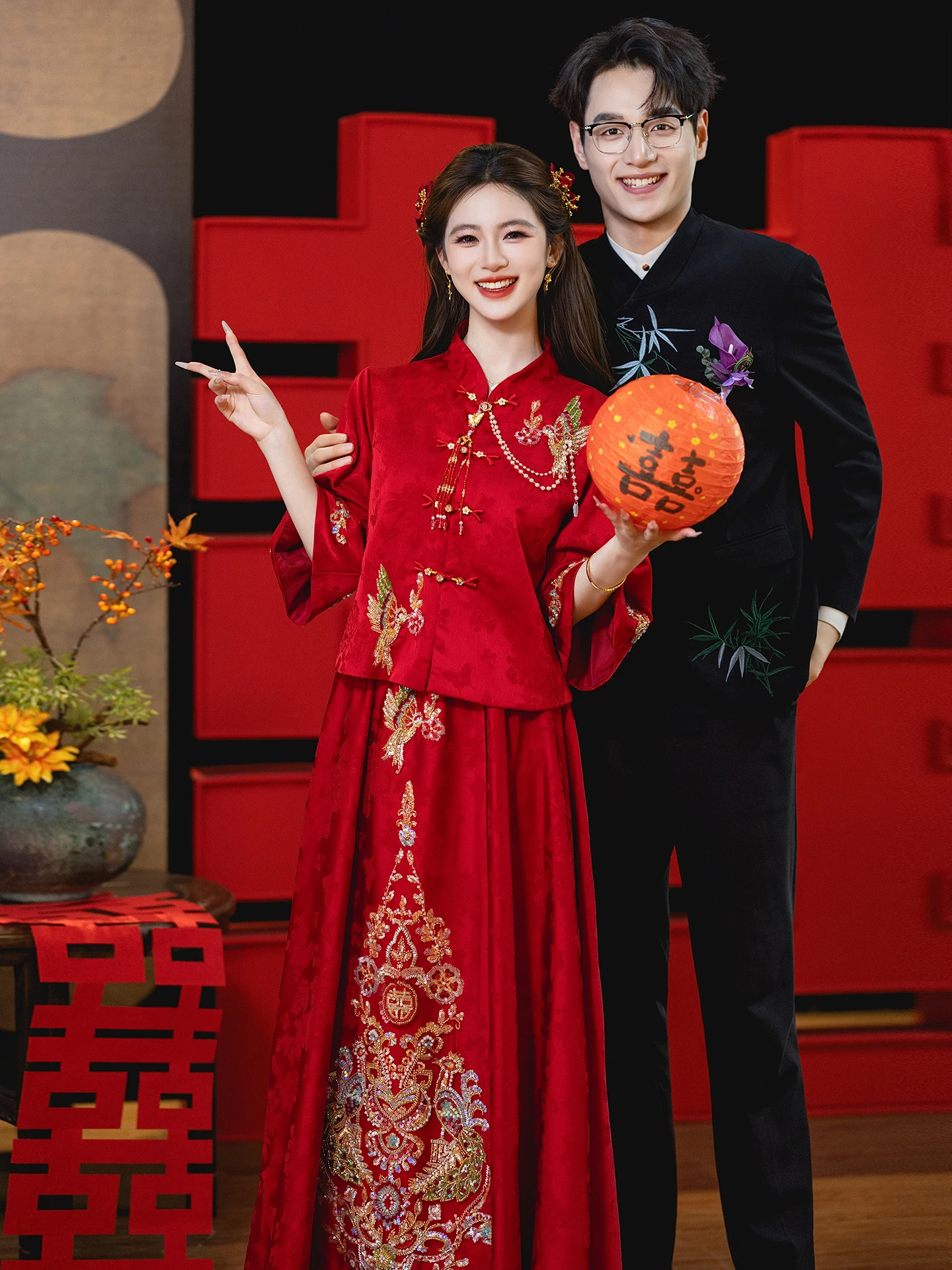 

Красное платье в китайском стиле для помолвки, женское, больших размеров, для свадьбы, для возвращения домой, повседневное, с бисерной отделкой, А-силуэт