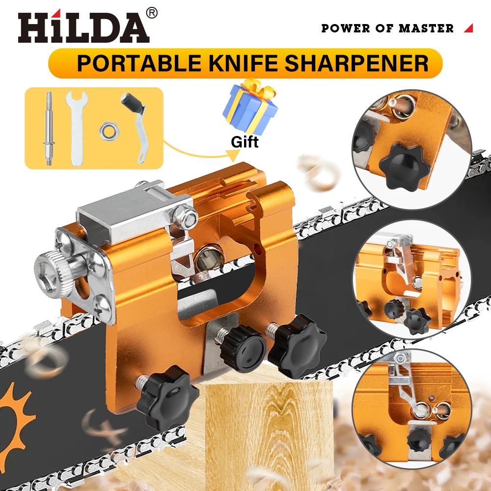 أداة شحذ سلسلة احترافية تعمل يدويًا من HILDA، تناسب أحجام السلسلة المتعددة، مثالية للصيانة بنفسك