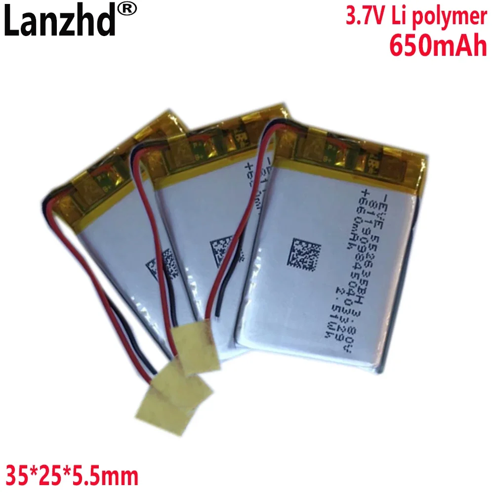 552535 폴리머 리튬 배터리, 스마트 웨어러블 의료 기기 플레이어 배터리, 650mAh, 3.8V