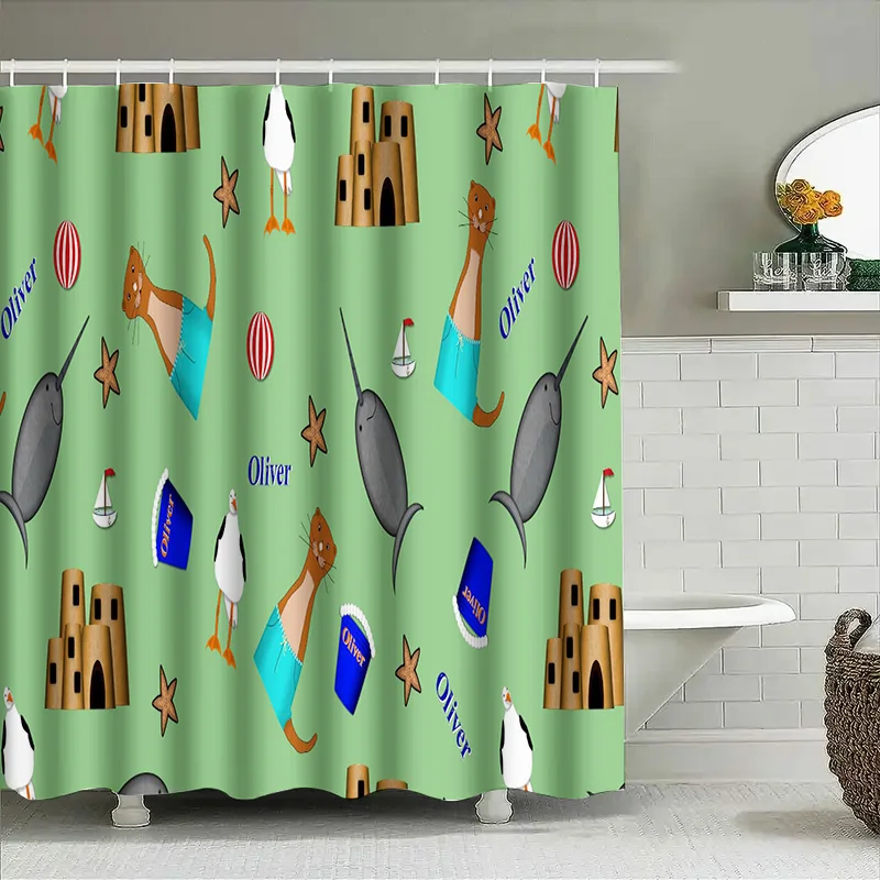 تتميز ستائر حمام الأطفال المبتكرة بتصميمات حيوانات مرحة لديكور الحمام الممتع ستارة دش مقاومة للماء مع كول نابض بالحياة #4