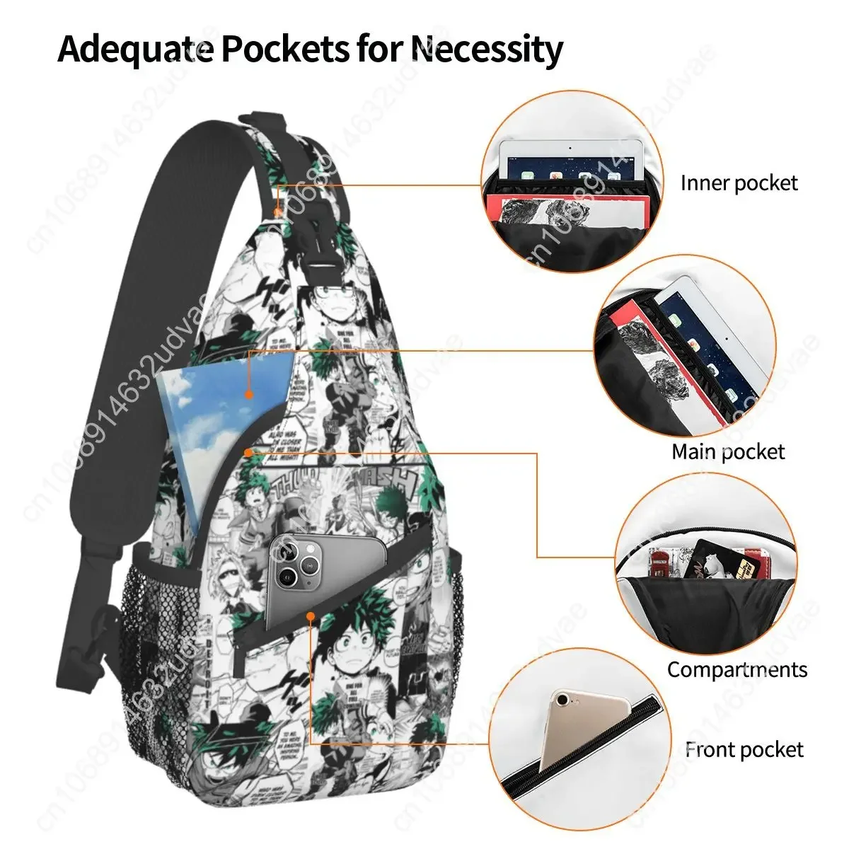 My Boku No Hero Academia Small Sling Bag Chest Crossbody Shoulder Backpack Outdoor Hiking Daypacks Deku Manga Anime School Bags
