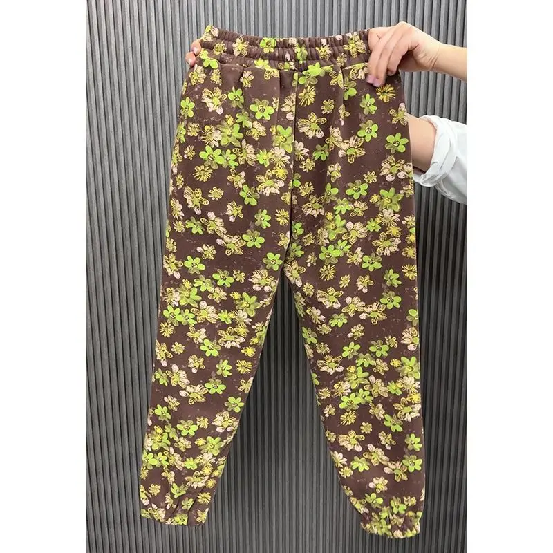 Pantalones deportivos Harun para mujer, Pantalón elástico de cintura alta, estampado, ajustado, informal, holgado, versátil, invierno, 2024