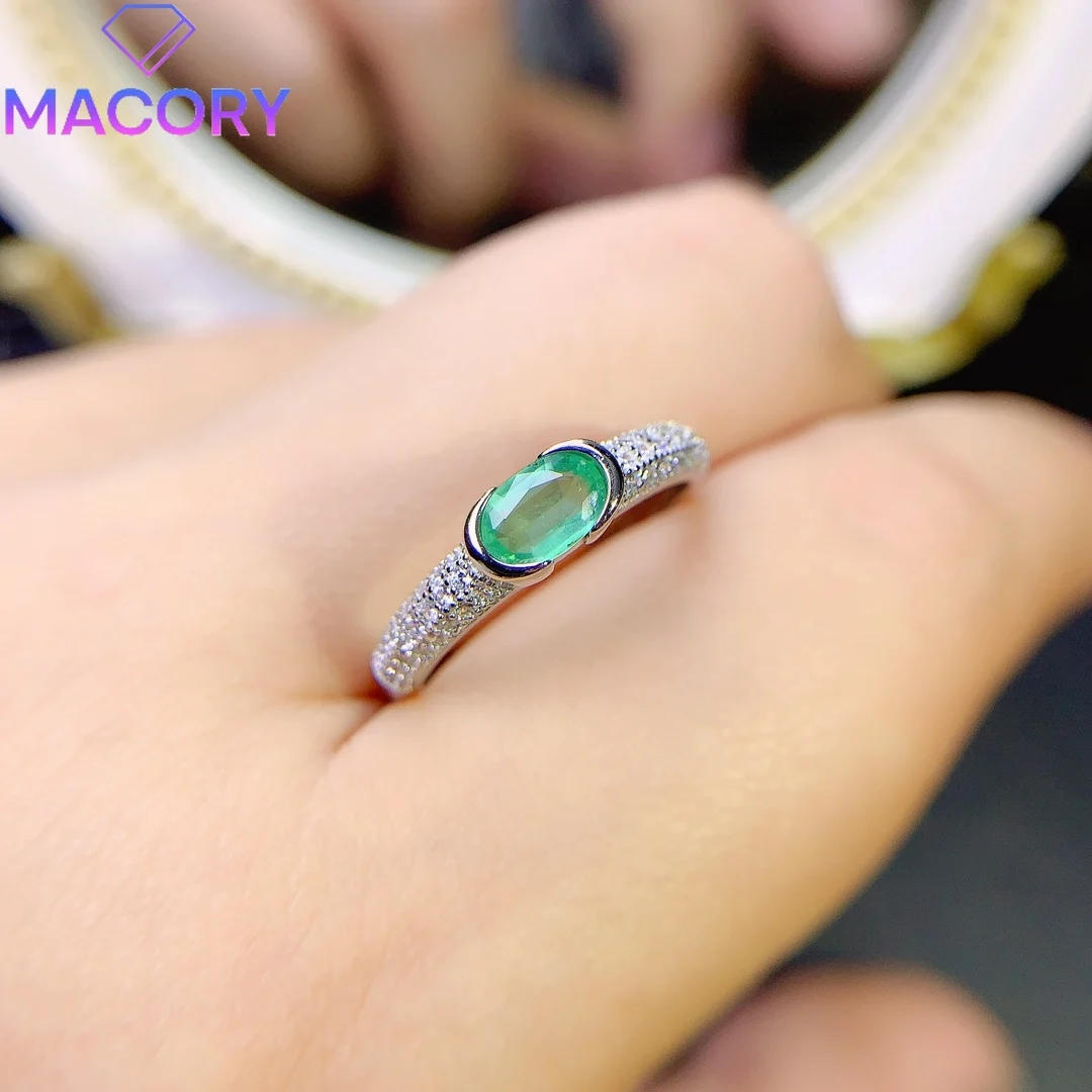 Silver natural emerald ring luxury female sterling silver 925 luxury brand replica gem Valentine's Day to send free jewelry