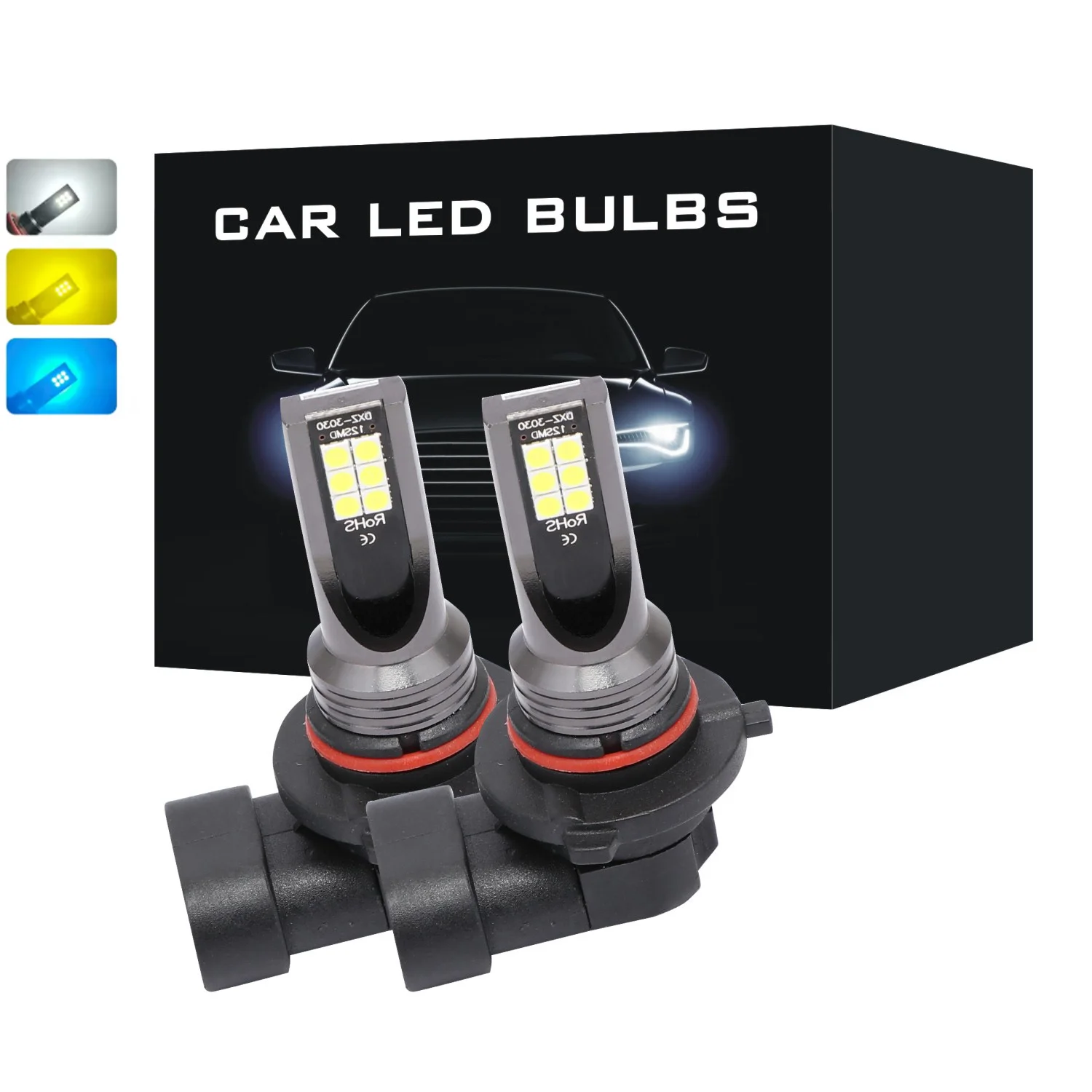 2Pcs LED 9005 HB3 9006 HB4 H10 Bulb Lamp Super Bright Car Fog Lights Day Driving Running Light 12V 6000K White Yellow Blue