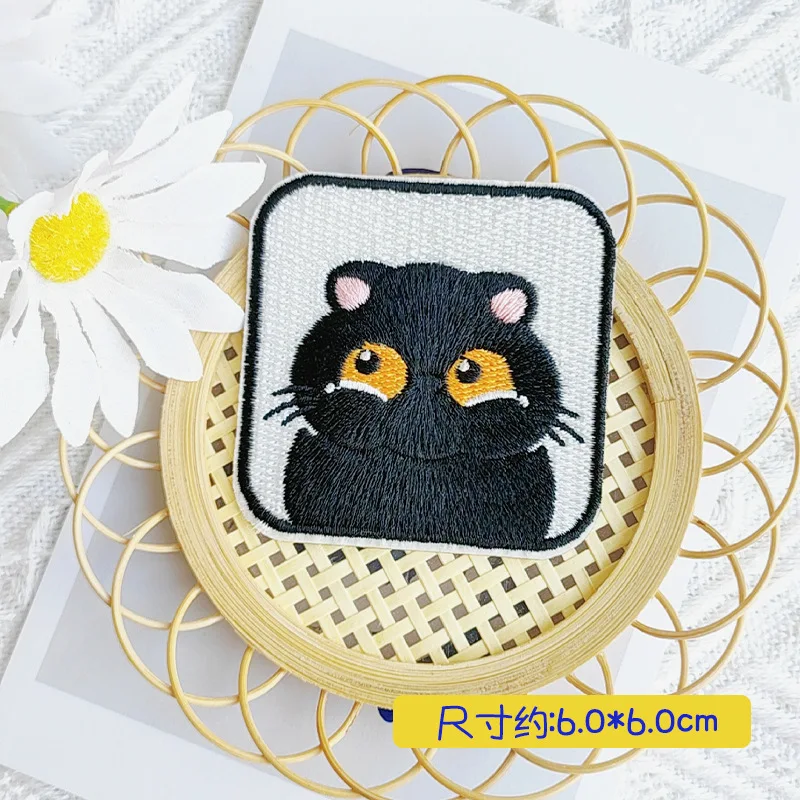 Cute Funny Black Cat Patches For Clothing Kids Square Self-adhesive Embroidery Patch Applique On Jeans DIY Phone Case Sweing