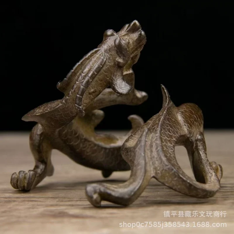 Antique Four Treasures of the Study: Ornament, Patinaed Old Bronze Item, Vintage Dragon Pen Rest