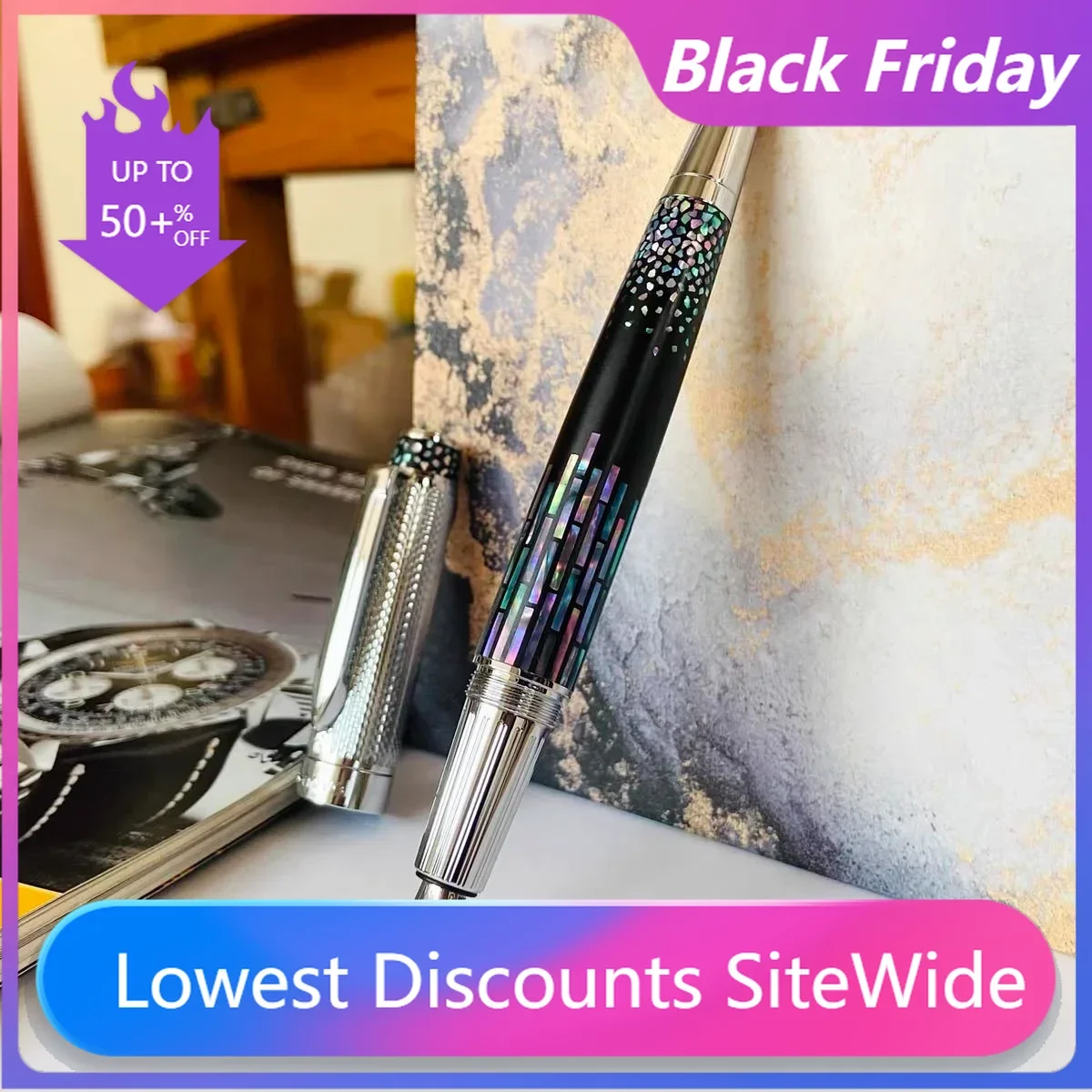 Benovel Fountain pen Handmade mother of pearl Rotating ink suction Fine F Nib Ink pen Luxury Writing Office School Gift