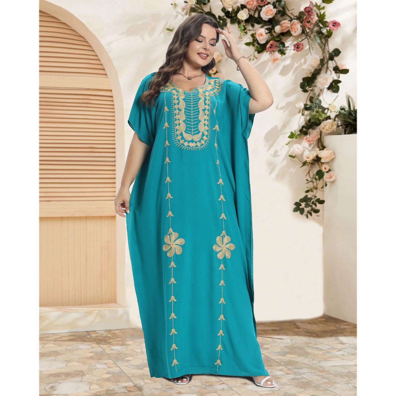 Short Sleeve home cover Moroccan cotton African Beach Home cotton embroidery abaya PlusSize Caftan Moroccan boubou dresses