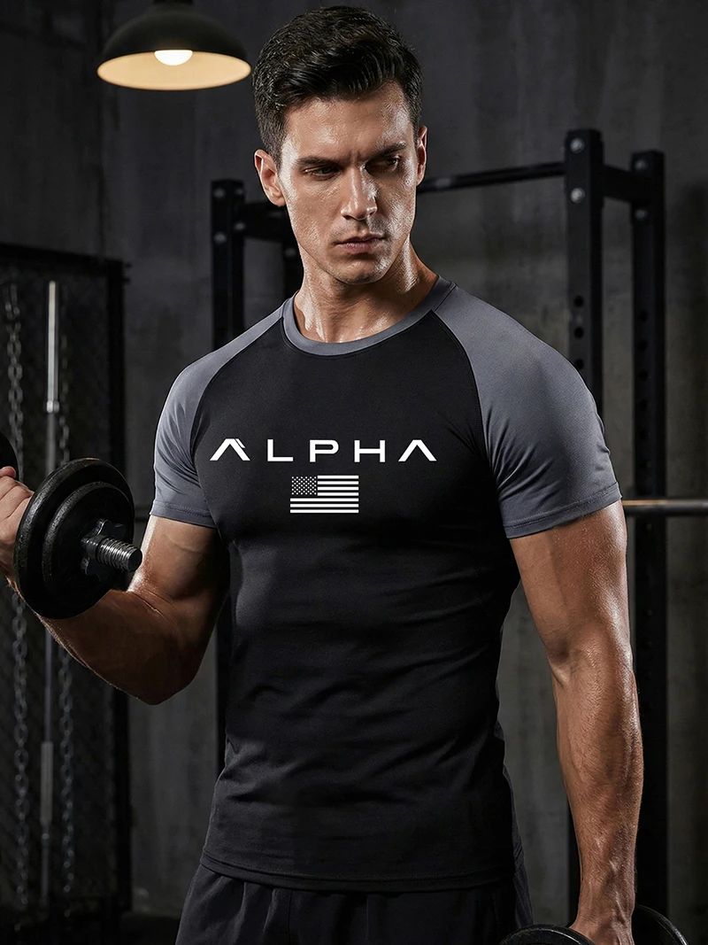 American Flag Print Short Sleeve Compression Shirts for Men Athletic Quick Dry Tshirts Gym Workout Running Tees Undershirts Tops view 3