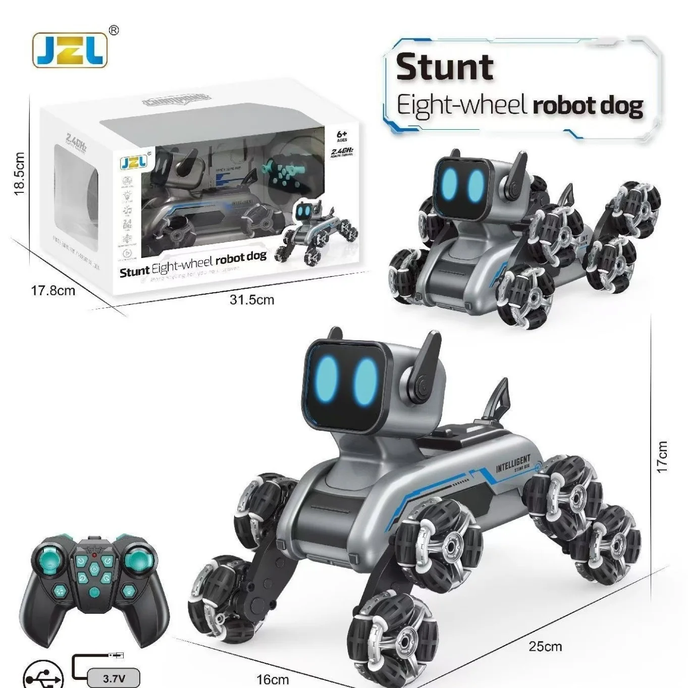 Children'S Intelligent Remote Control Robot Dog Toy Car Eight-Wheeled Stunt Mechanical Dog Gesture Sensing Climbing Car Holiday