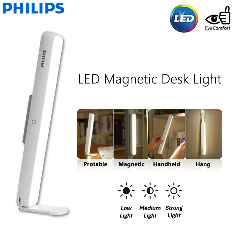 

Светодиодная магнитная лампа Philips 66143, настольная лампа для чтения, USB Type-C, перезаряжаемая портативная настольная лампа EyeComfort, 1800 мАч, 5 Вт