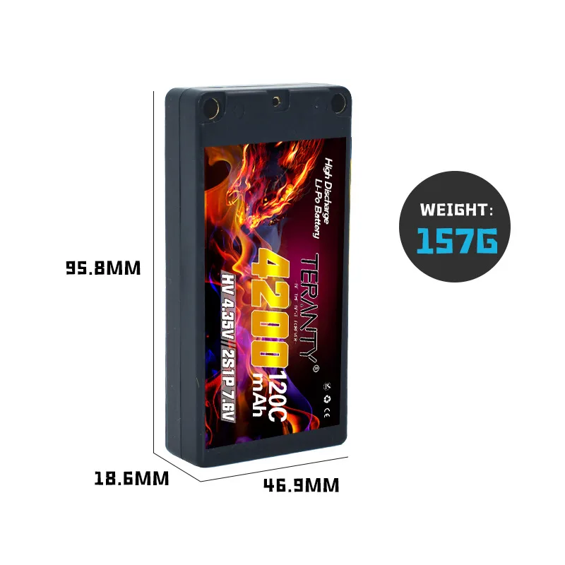 Akumulator Lipo TERANTY 2S 7.6V 4200mAh 120C/240C do zdalnie sterowanego modelu samochodu wyścigowego, czołgu, typu Big Foot, do driftu, z twardą obudową.