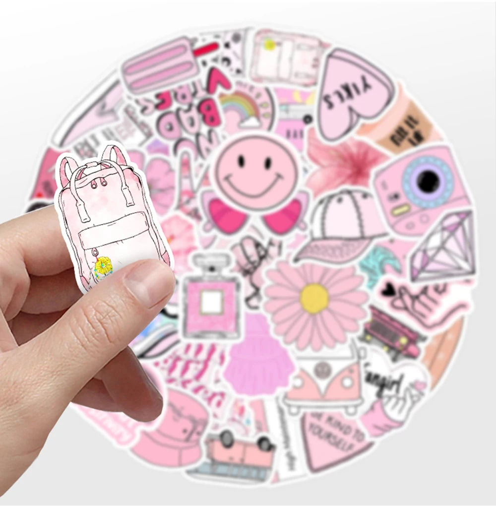 10/30/50PCS สีชมพูน่ารักสไตล์ VSCO สติกเกอร์ Ins Decals ตกแต่ง DIY กระเป๋าเดินทางแล็ปท็อปสเก็ตบอร์ดกีตาร์ Cool PVC สติกเกอร์ของเล่นของขวัญ