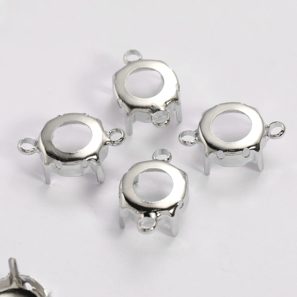 Round Rhinestone Frames Golden Color Claw With Hoops For Jewelry Making Copper Material Sewing Claws Fancy Stones Base Container