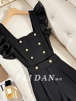 Mono de pierna ancha drapeado de cintura alta para mujer, pantalones con tirantes, pantalones de temperamento de estilo coreano ajustado y elegante, otoño