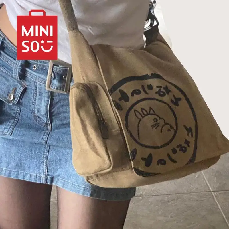 MINISO Kawaii Anime Anime Surrounding Totoro Shoulder Bag Cute Cartoon Crossbody Bag Durable Minimalist School Bag Toys for Kids