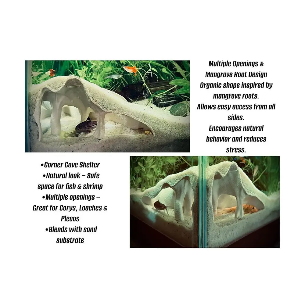 Cueva impresa en 3D duradera, estilo de raíz texturizada, decoración de aspecto Natural, escondite de pescado, decoración de raíz de Mangrove de imitación, cueva de túnel